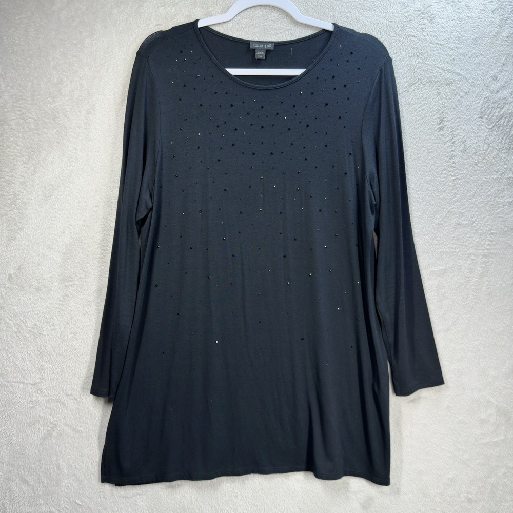 J. Jill Wearever Collection Tunic Top‎ Sz LP Black Sparkle Studded Accent
